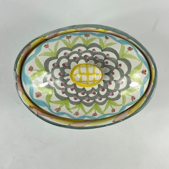 Vintage MacKenzie-Childs King Ferry Chowder Bowl With Lid 7"x5"x5" Terracotta - Picture 3 of 14